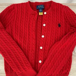 LIKE NEW Girls Polo Ralph Lauren Red Cable Knit Cardigan Size 6
